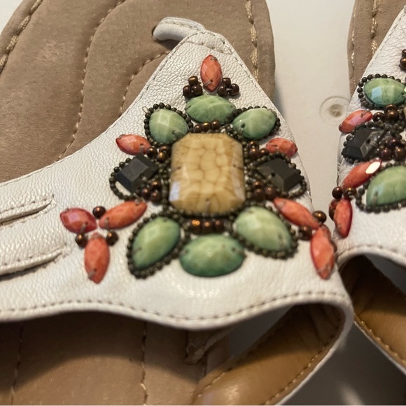 Clarks Sandals - White and Tan with Colorful Embellishments - Picture 3 of 11